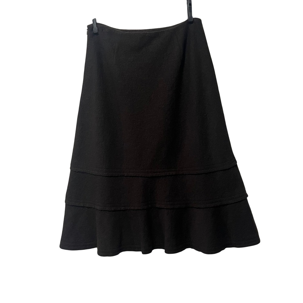 Harold's Wool A-Line Skirt Womens 2 Brown Tiered Ruffle Hem Midi Academia Career